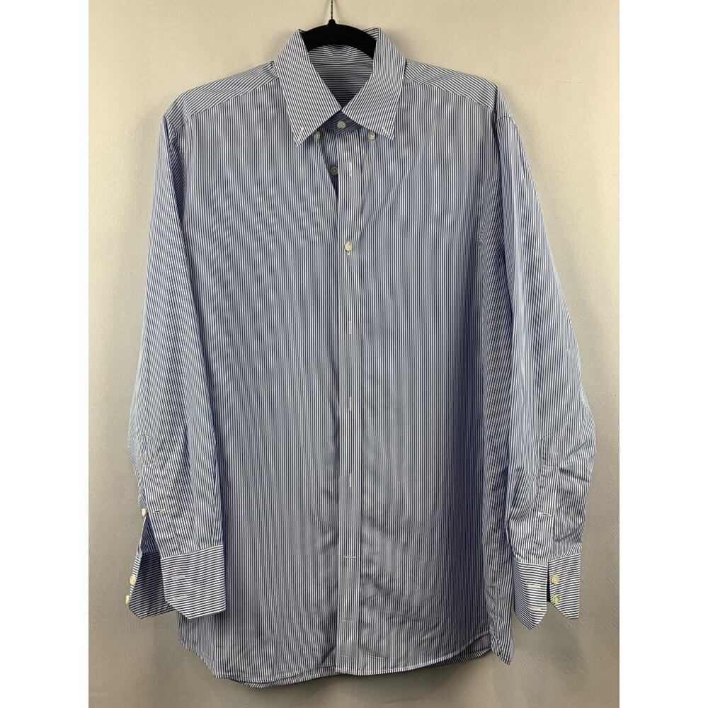 The Bespoke Clothier Mens Striped Button-Up Dress Shirt Size L Blue